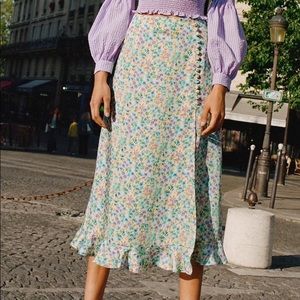 Zara floral midi/maxi skirt with slit and ruffles